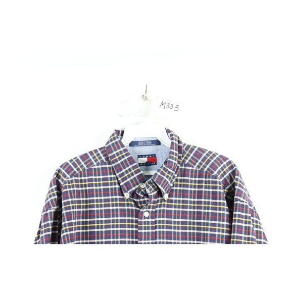 Vtg 90s Tommy Hilfiger Mens Large Baggy Fit Collared Button Shirt Rainbow Plaid - Picture 2 of 7